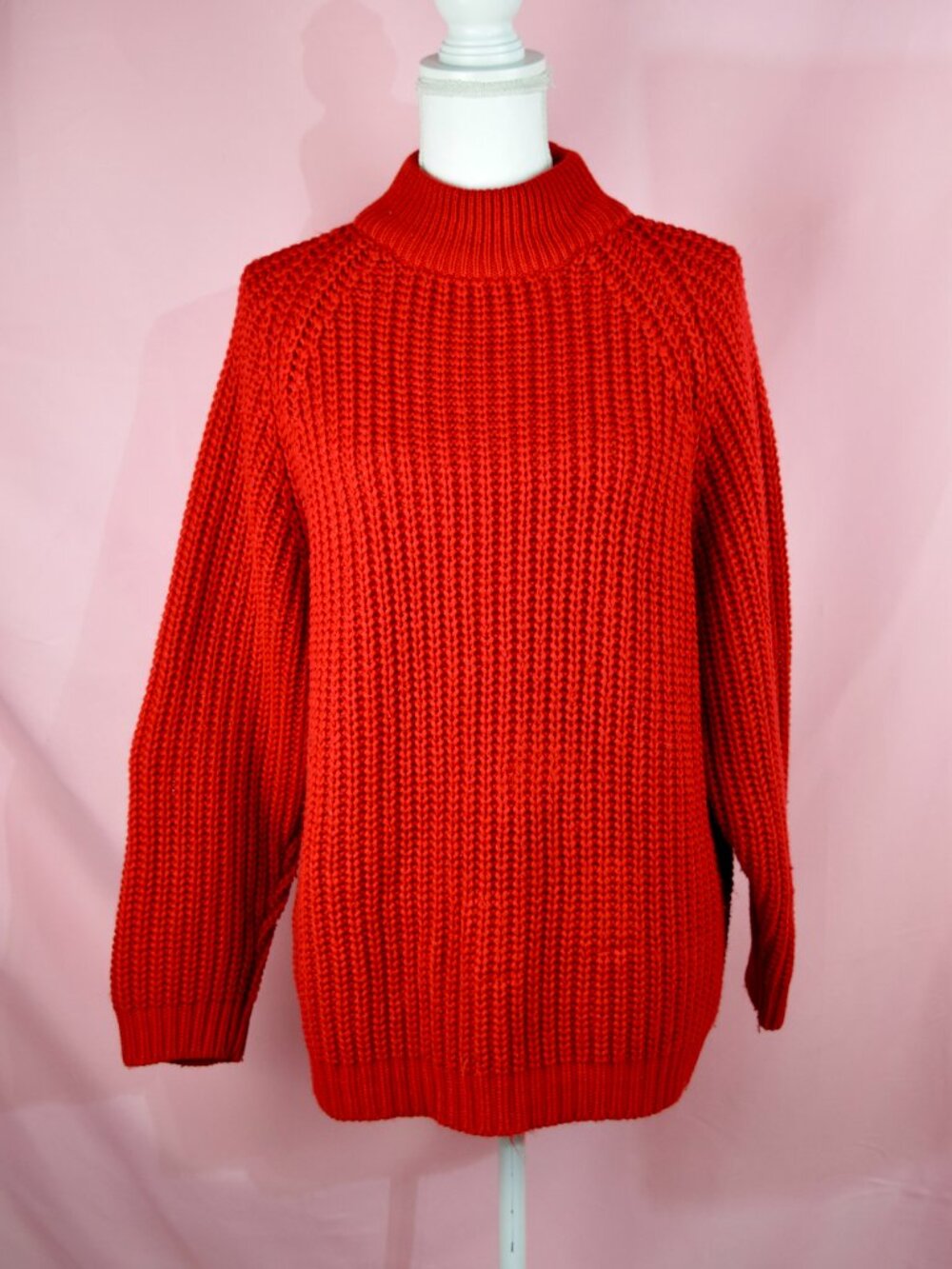 One Step Red Chunky Ribbed Knit Mock Neck Pullover Sweater | Size M